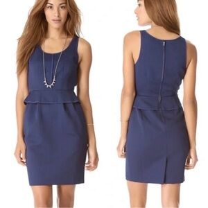 Club Monaco Navy Onelia Peplum Sheath Dress | Sleeveless Textured | Size 6